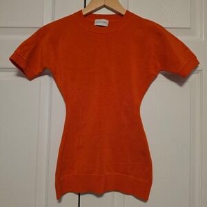 AZ Factory Knit Short Sleeve Crew Neck Top Orange Size Small